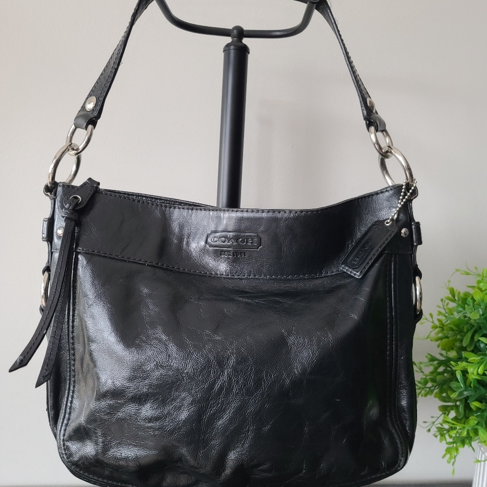 Coach Zoe Black Leather Hobo Shoulder Bag #F15478 - Picture 7 of 14